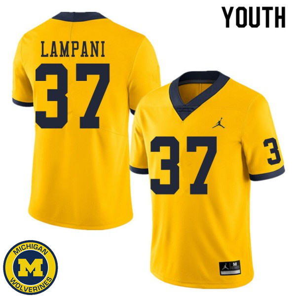 Youth Michigan Wolverines #37 Jonathan Lampani Yellow Alumni Jersey